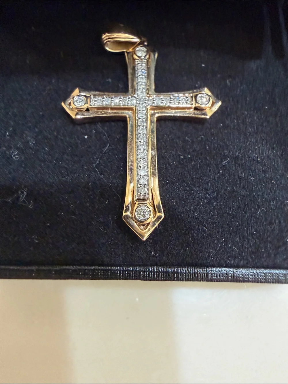 Gold-Tone Cross Pendant Necklace with Clear Crystals